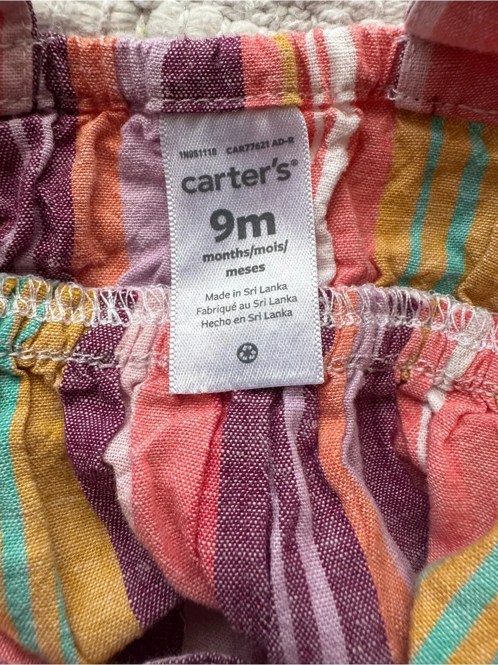 Carter's Multicolor Striped Sundress linen blend baby dress Sz 9m